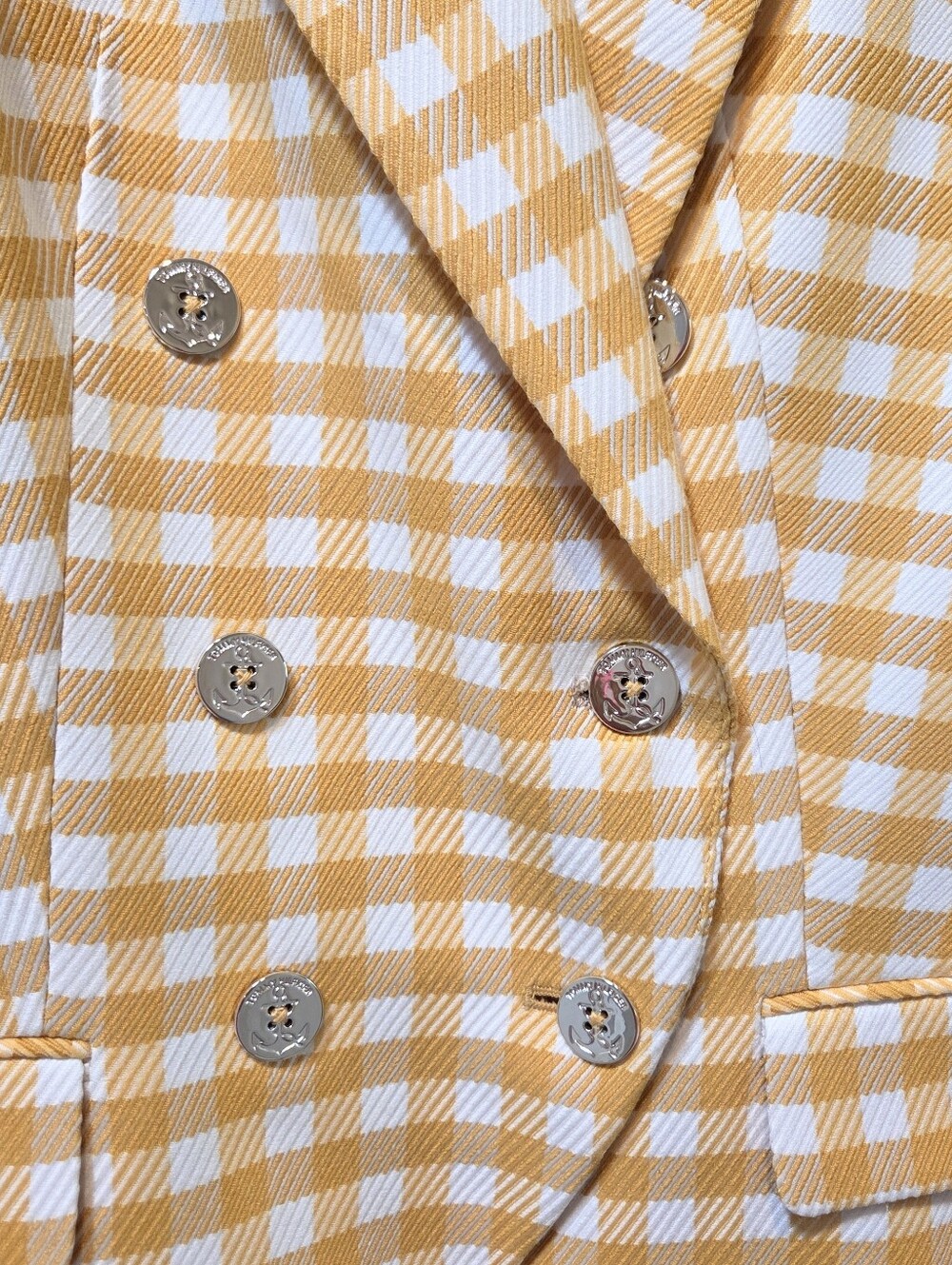 Tommy Hilfiger Mustard Yellow & White Gingham Double-Breasted Blazer 12 Preppy - Picture 2 of 8